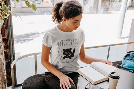Tricou Life is better with Cats and Books
